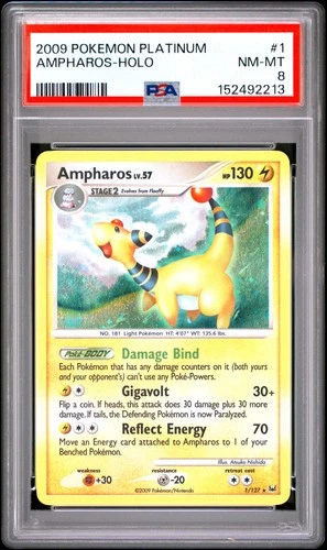 2009 POKEMON PLATINUM #1 AMPHAROS-HOLO PSA 8