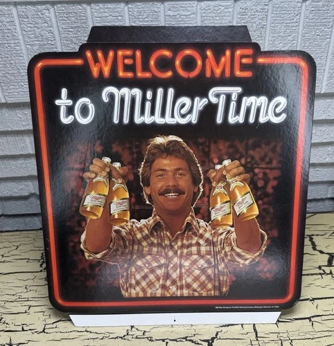 VTG Welcome to Miller Time Beer Advertising Cardboard Store Display Stand 1982