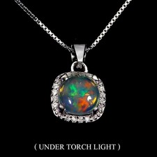 925 Sterlingsilber Halskette Rund Feuer Opal 7mm Natürlicher Edelstein Schmuck 1