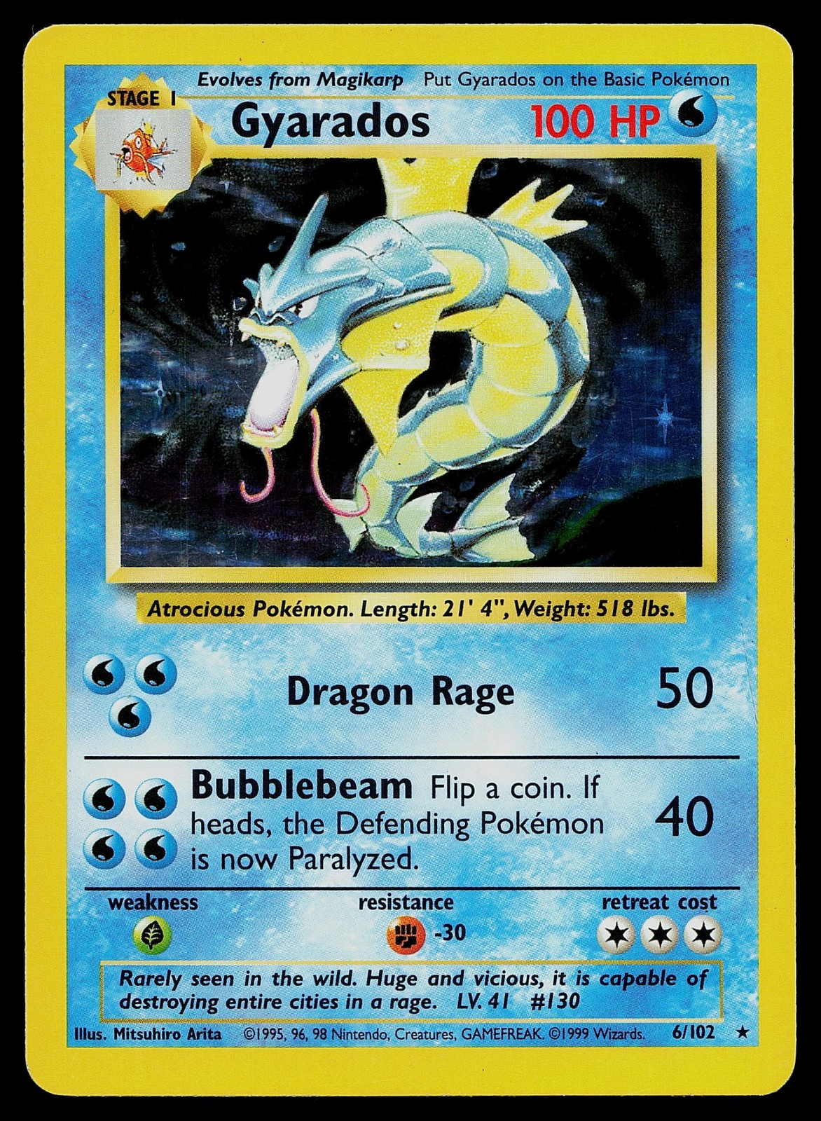 Pokemon Card Base Set Unlimited Gyarados 6/102 Holo Rare