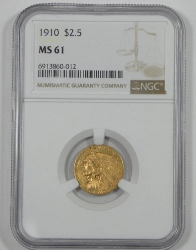 1910 GOLD Indian Head $2.50 Quarter Eagle CERTIFIED NGC MS 61