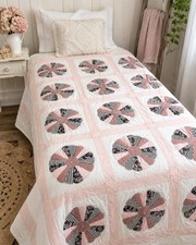 VTG Handmade Dresden Plate Hand-Tied Quilt Cottage Floral Twin 88 x57 EUC