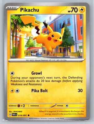 Pikachu 018/091 Paldean Fates Common Electric-Type Pokemon Card Pika Bolt