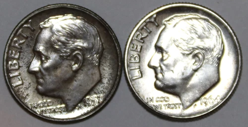 Two Roosevelt Dimes - 1957-P(BU) 1964-D(BU) - #9385D - FREE SHIPPING