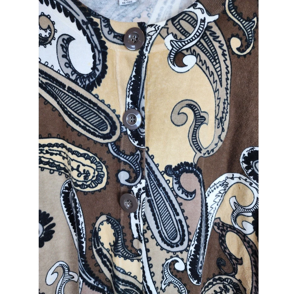 Cárdigan Hampshire Studio para mujer 3X marrón estampado cachemir botón delantero vibraciones de otoño Foto 3 de 4
