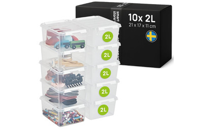 10 x Storage Box with Lid, Classic 2 L (21 x 17 x 11 cm), Stackable Box with Lid