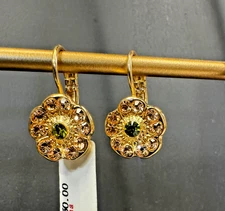 Large Flower Mariana Earrings in "Olive Garnish" - Yellow Gold