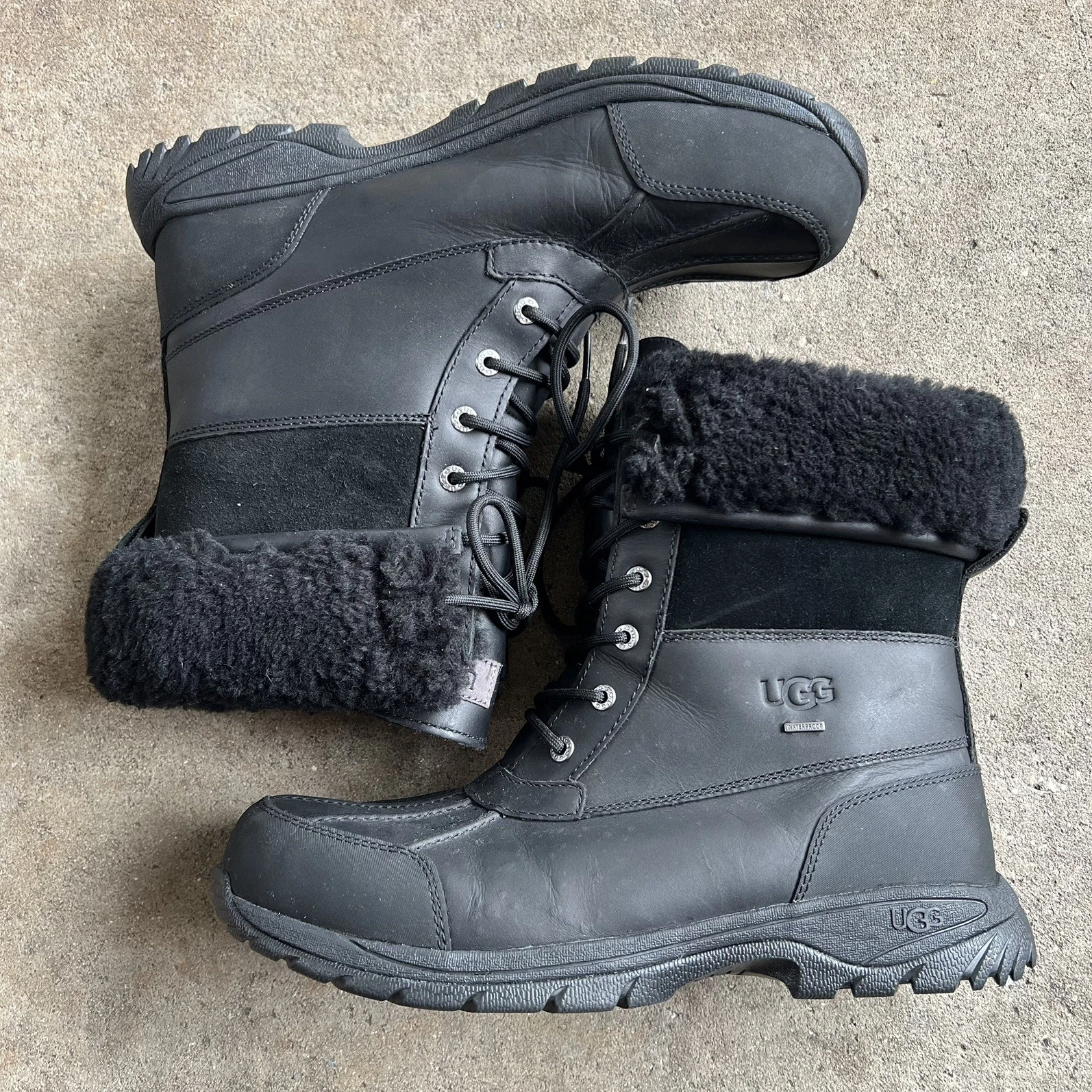 UGG Butte Men's Black Waterproof Leather Sheepskin Winter Snow Boots Size US 12