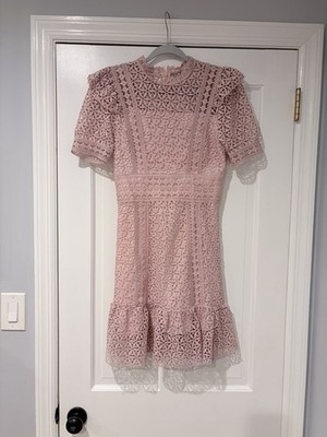 Chicwish Pink Lace Crochet Dress Small NWT Puff Sleeve Midi