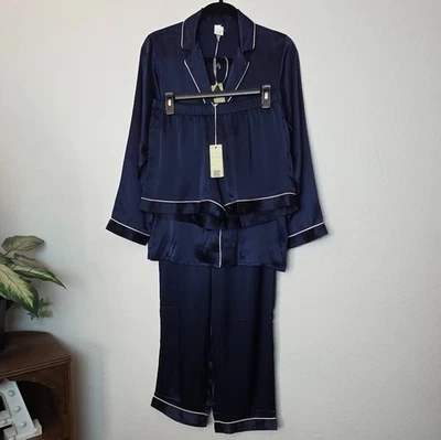 Pijama Largo Abierto De Mujer De Tela Satén De Color Azul