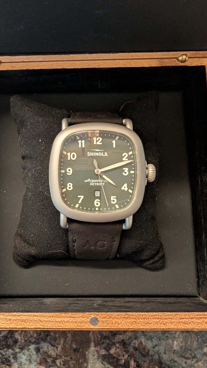Shinola 'The Guardian' Black Dial Leather Strap Watch
