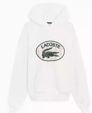 Image of Lacoste Monogram Hoodie Loose Fit White Cream Size 7 2XL XXL SH0067-00-70V