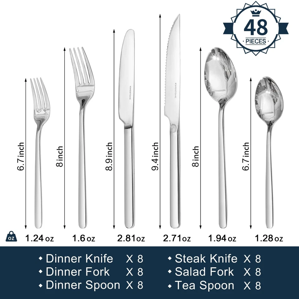 48-Piece Silverware Set with Steak Knives, Flatware Set for 8, Stainless Stee... - Image 2 of 4