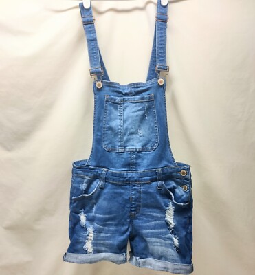 Papaya Jeans Women's Denim Shorts Distressed Cutoff Overalls