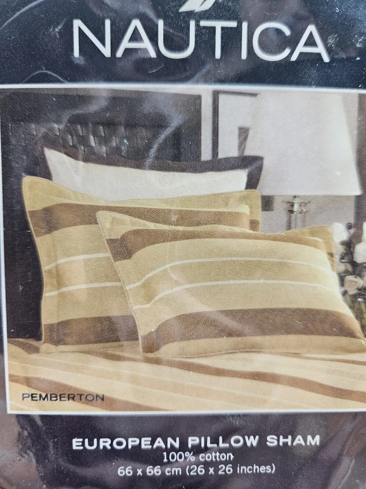 Novo Nautica Pemberton Marrom Claro Bege EURO Travesseiro de Cama Europeu 100% Algodão - Imagem 3 de 3