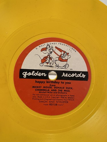 Walt Disney's HAPPY BIRTHDAY Yellow Golden Record 50s Rare Sleeve Mickey Mouse - Picture 6 of 6