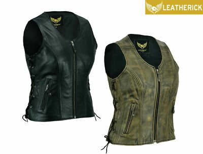 Damen Echtleder Weste Biker Damen Vintage ärmellos MC Club Weste