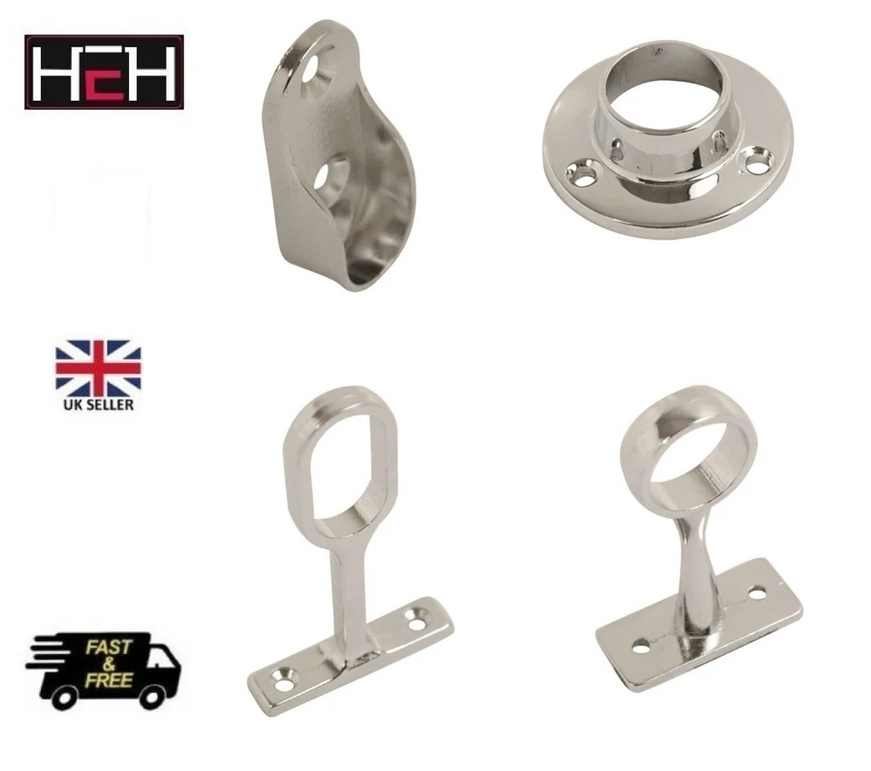 Rail End Center Supports Brackets Oval or Round Wardrobe Rails Poles Rod Sockets