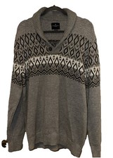 American Eagle Mens Sweater XL Gray Geometric Shawl Collar Button Pullover
