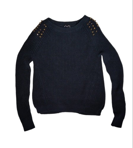 Studded Shoulder Black Sweater Pullover Women’s XS Cotton blend Rock Punk Grunge - Picture 4 of 6