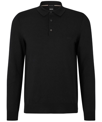 Hugo Boss Mens Merino Bono-L Knitted Long Sleeve Polo Top 2XL Black New  RRP£150