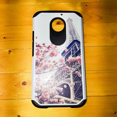 Moto X Pastel Eiffel Tower & Blossoms Protective Hybrid Dual Layer Phone Case