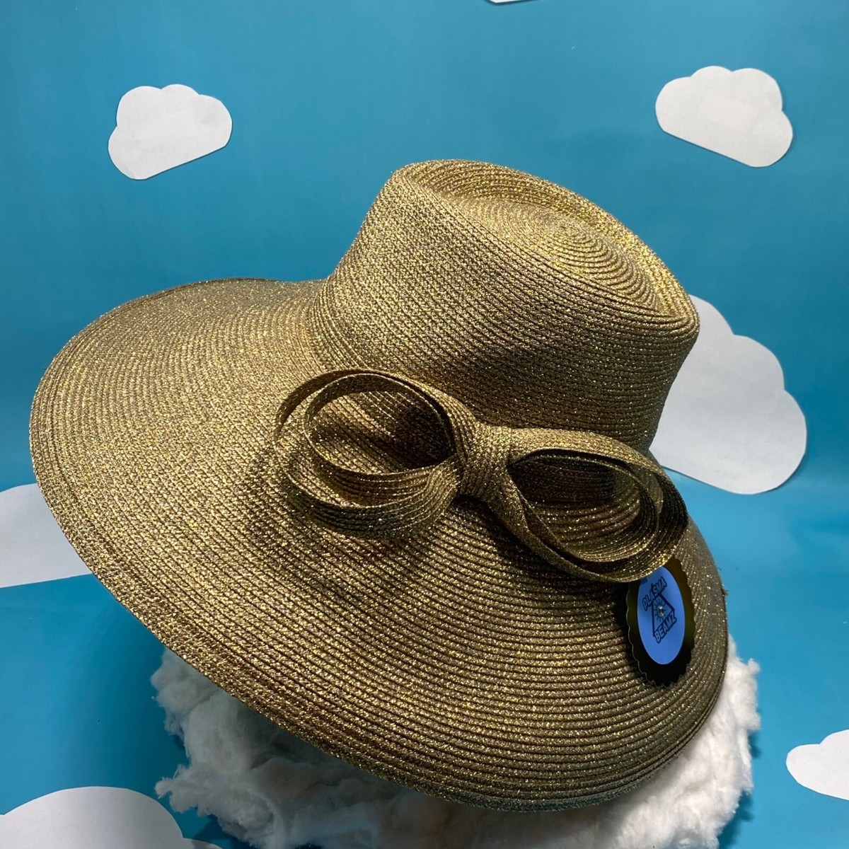 Elegant Gold Shimmer Wide Brim Hat with Sculpted Bow – Fine Millinery by August Medium Brim with Bow Accent - #4110 – EssenceHat main image 4