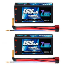 2x Zeee 7.4V 100C 5000mAh 2S Shorty Lipo Battery 4mm Bullet to T Plug for RC Car