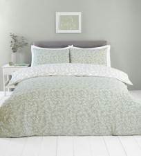 Floral Design Duvet Cover Set in Sage Green & White Reversible Polycotton Sade
