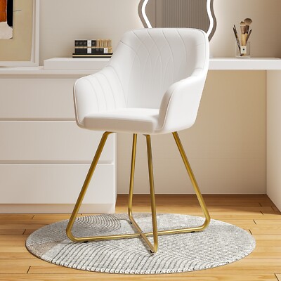 Faux Leather Accent Chair w/Ergonomic Backrest Armchair for Vanity, Bedroom