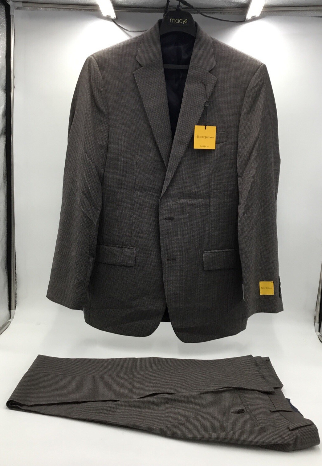 Шерстяной костюм Hickey Freeman Classic Fit Jacket 42L с брюками 36W- Темно-серый/бирюзовый