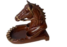 Vintage Horse Head Stallion 3D Sculpture  Ceramic Glazed Ashtray Collectible