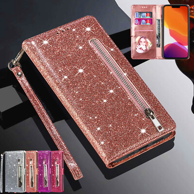 Glitzer Hülle für iPhone 14 Pro Max 11 15 12 XR SE 8 7 Leder Flip Wallet Cover