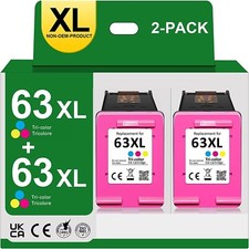 2pk Reman Ink Cartridges for HP 63XL Color HP Deskjet 1112 2130 3630 3632 3634