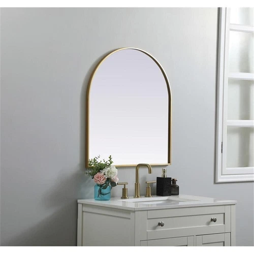 Elegant Decor Ayra 27x30" Arch Modern MDF Wood/Iron Mirror in Brass - Picture 8 of 9