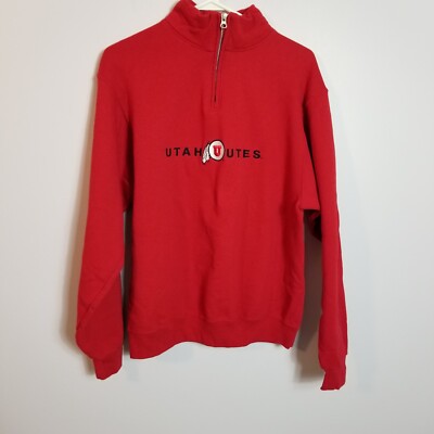 UTAH UTES Jerzees NuBlend 1/4 Zip Long Sleeve Fleece Sweatshirt Red Size Medium