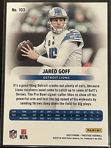 2023 Panini Prestige #103  Xtra Points Gold Jared Goff Lions 73 /75 - Imagen 2 de 2