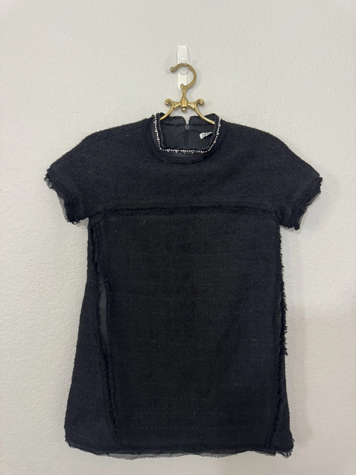 Zara Kids Blac Tweed Dress Metallic Short Sleeve Party Girls Size 10