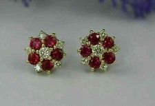 2Ct Round Cut Halo Lab Created Red Ruby Stud Earrings 14k Yellow Gold Plated