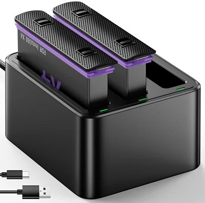 2Pcs 2500mAh Battery & Type-C Fast Charge Hub For Insta360 X4 Action Camera New