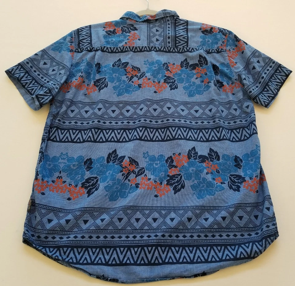 Camisa de diversão moderna masculina grande L floral geométrica manga curta acampamento havaiano - Imagem 3 de 4