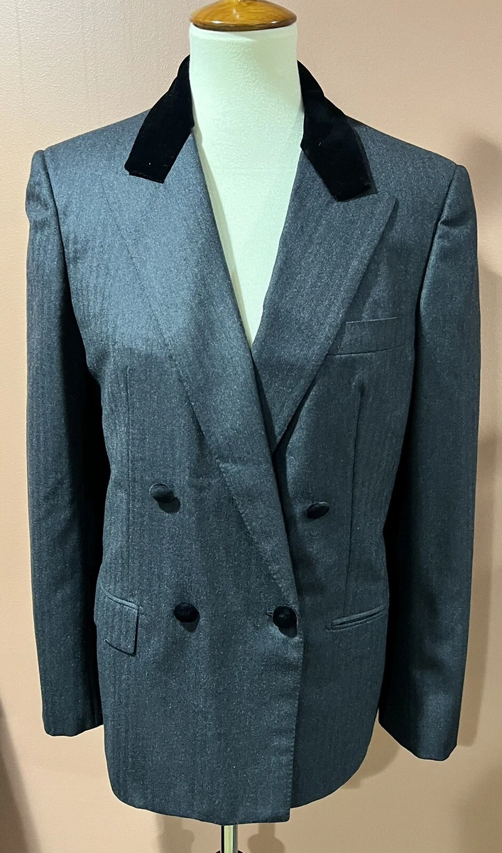 Burberry’s prorsum Gris Lana Terciopelo Ribete Manga Larga Mujer Blazer Chaqueta Talla 44