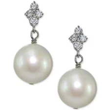 Giani Bernini Freshwater Pearl (11mm) & Cubic Zirconia Drop Earrings in Sterling