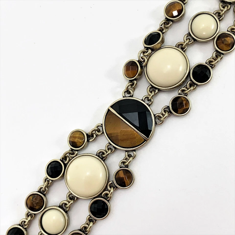Lucky Brand Tigers Eye Wide Bracelet Faceted Stones Gold Tone Multi Chain - Image 4 of 4