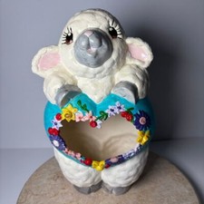 Vintage Retro Ceramic Hand Painted Lamb Heart Belly Vase Container Kitsch Sheep
