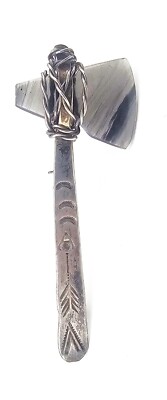 Fred Harvey Sterling Silver Navajo Tomahawk Axe Pin Brooch with Arrow & Teepee