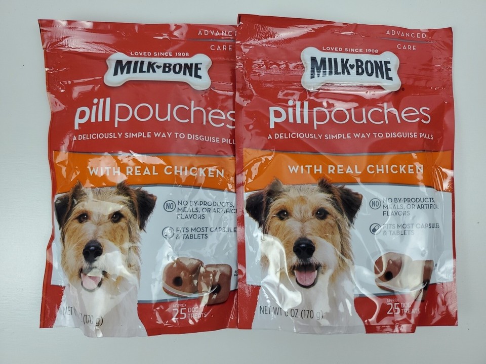 2x MilkBone Pill Pouches Dog Treats Real Chicken Flavor 6 Ounces