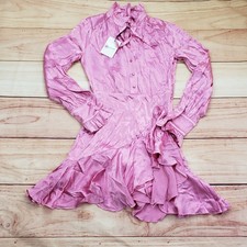 NEW Bardot Mini Dress Womens 2 Pink Ruffle Tie Neck Long Sleeve Cocktail Party
