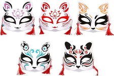 YFFSFDC Fox Mask 5 Piece Set with Bell Fox Japanese Style Mask Cosplay Halloween