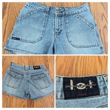Vintage LEI Jean Shorts y2k Blue Denim Size 14.5 Cargo Pockets jean womens Large